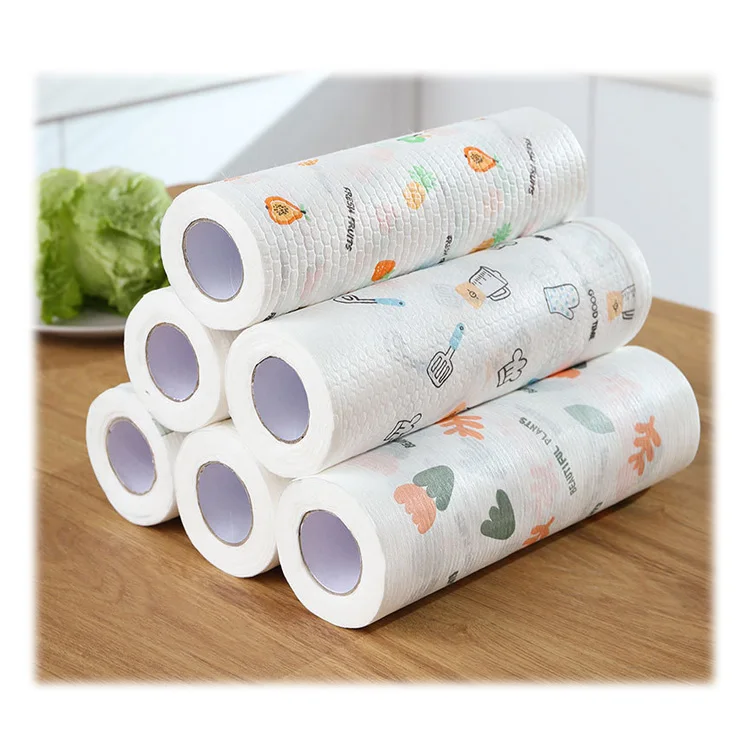 Super Oil Absorbent Reusable Non=woven Wood Pulp PP Polyester Printed Lazy Rag Disposable Towels Kitchen Cloth dish towels