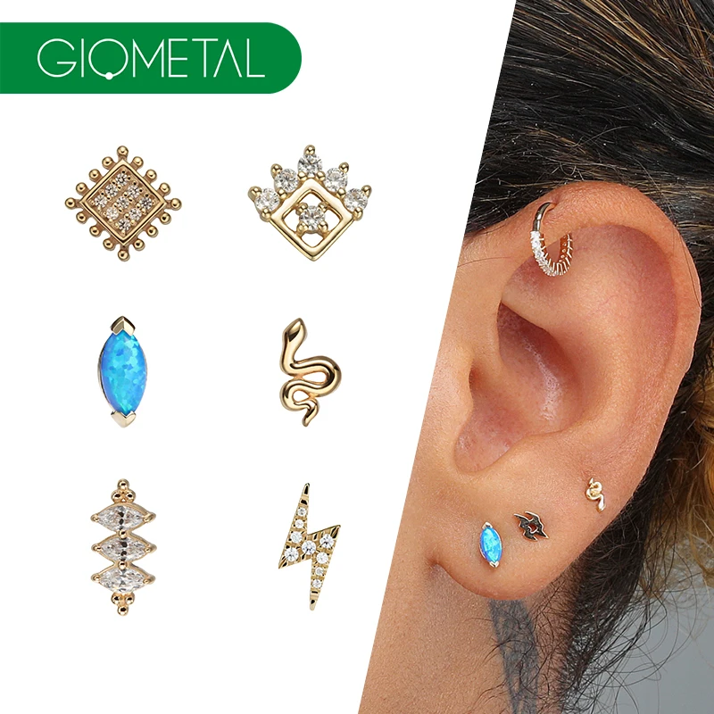 Giometal 14K сплошной золотой Пресс Fit без резьбовой огранки Marquise Осветляющий болт Роскошная змея пирсинг для тела производитель ювелирных изделий