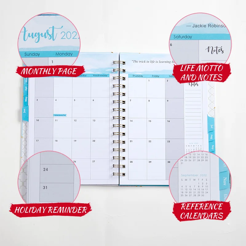 Spot Notepad with ladder index 2023 Best Selling New Design Schedule Planner Daily Plan Calendar A5 Coil Notebook English Book