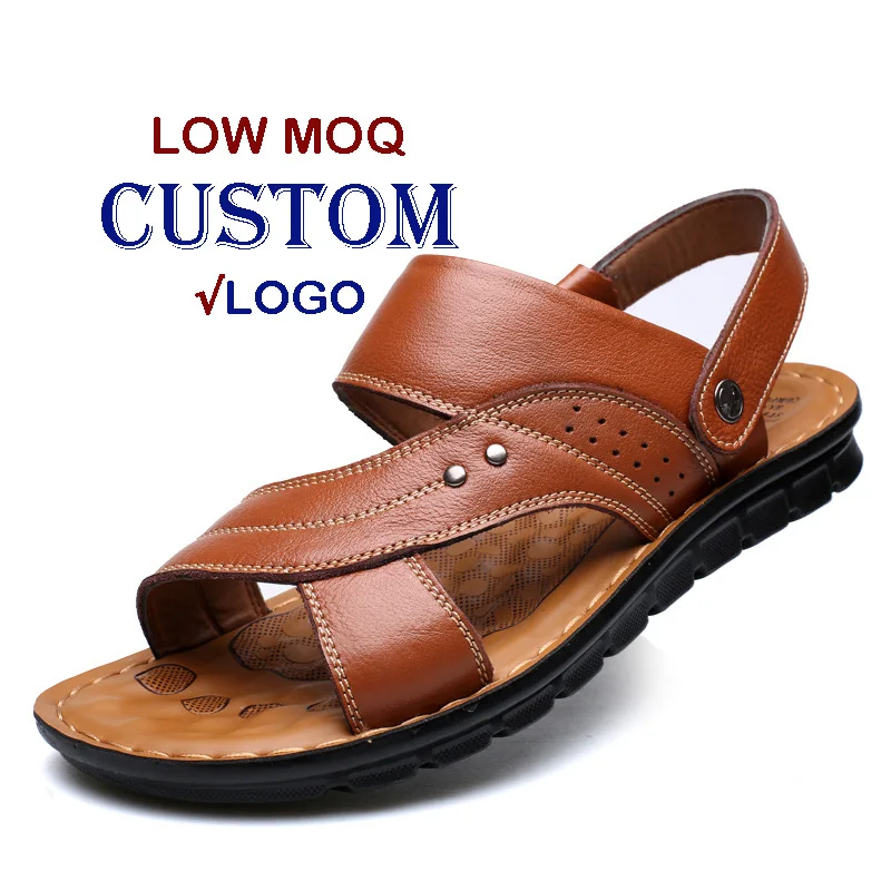 2023 summer new style fashion genuine leather open shoes beach outdoor flat sandals for men