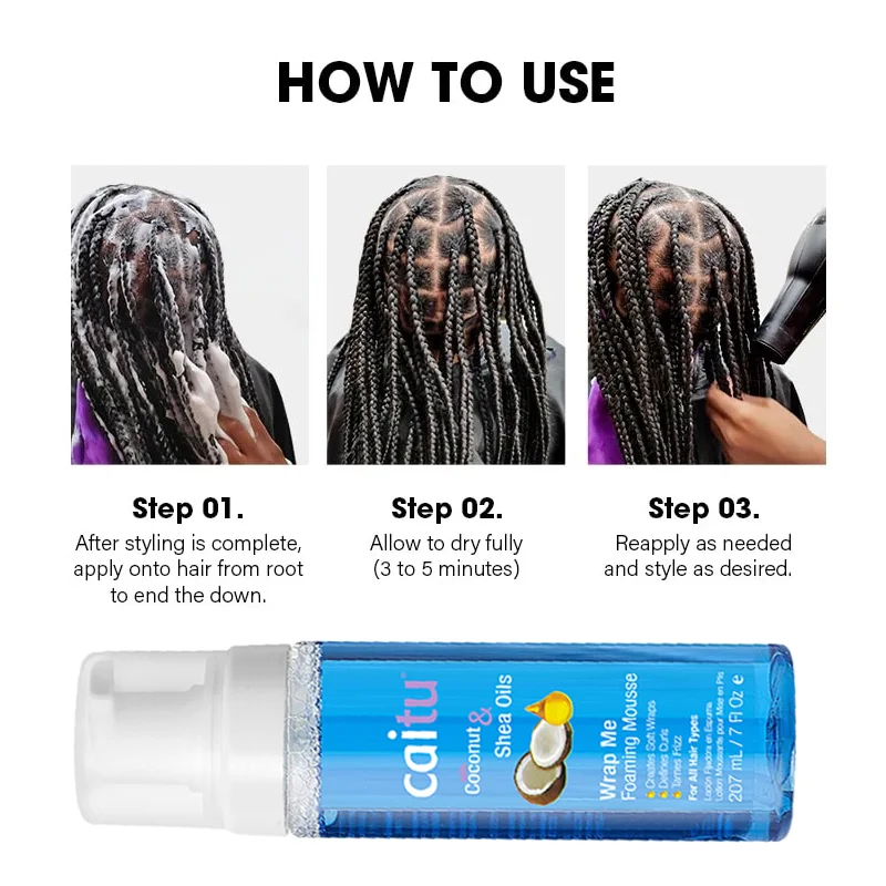 Private Label Custom Extra Hold Styling Hair Foam 207ml Coconut Oil Hair Curl Mousse For Braids