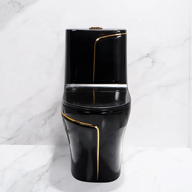 Luxury Bathroom Gold Ceramic Black Toilet WC Sanitary Ware Colored Pedestal Toilet