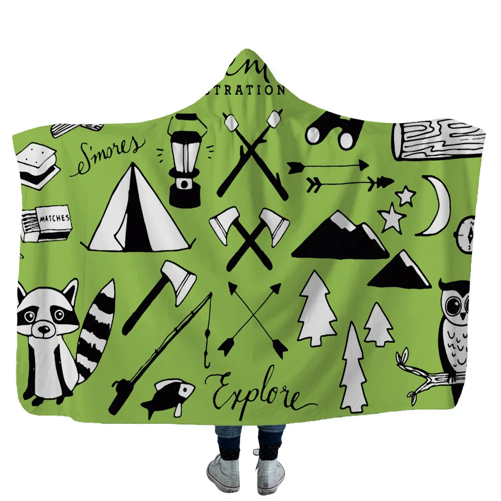 Custom Weighted Digital Photo Printed Poncho Wearable Hoodie Hooded Flannel Fleece Blanket for Kids