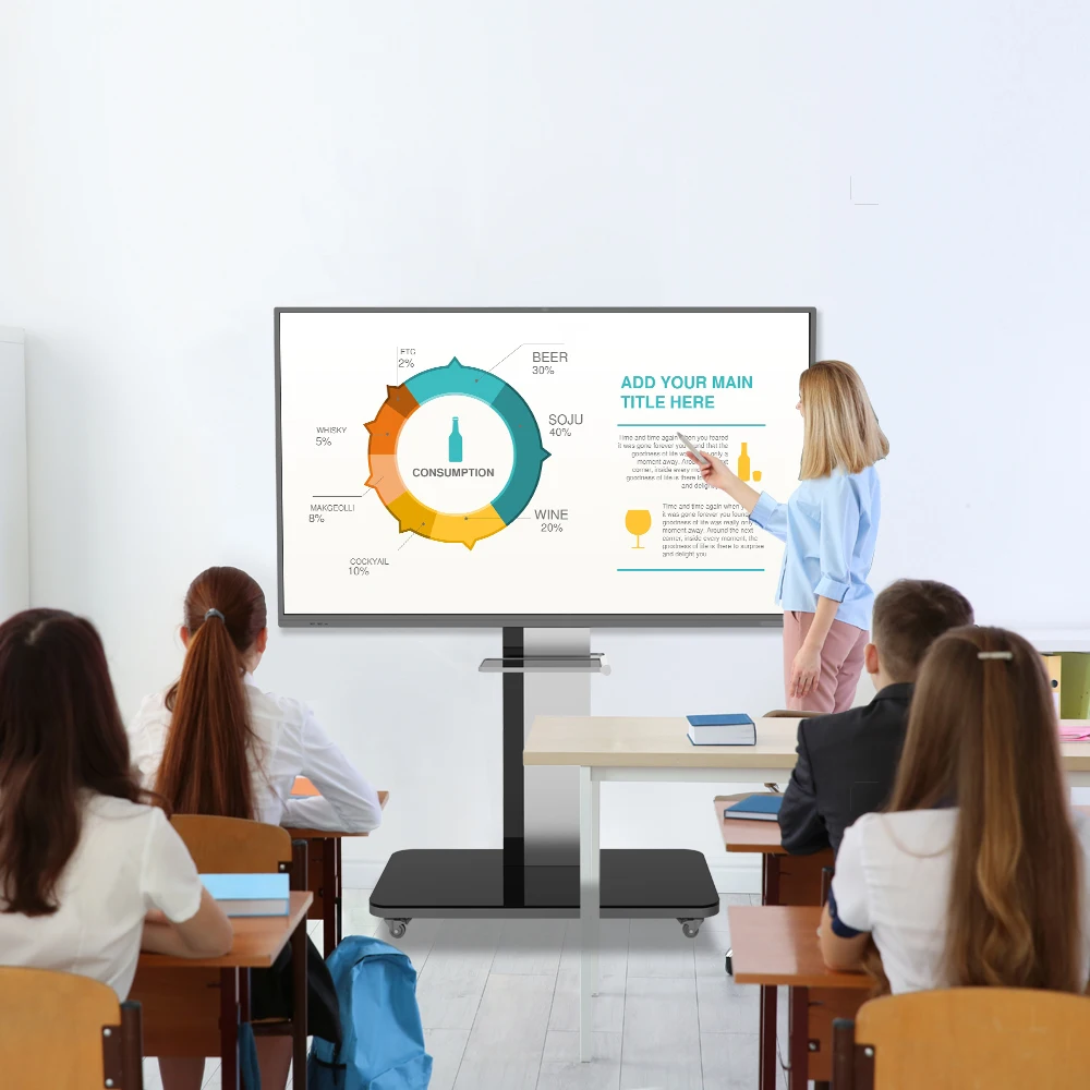 Смарт-ТВ 86 дюймов, 4K, светодиодный интерактивный сенсорный экран, ультратонкая интерактивная доска с алюминиевой рамкой, смарт-доски для школы