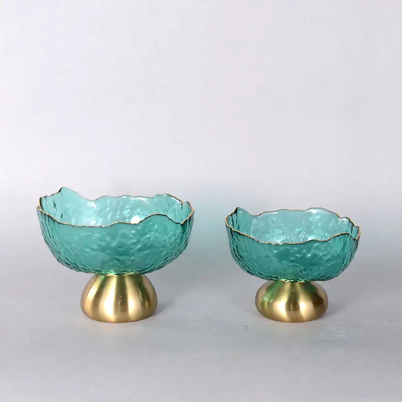 Metal Glass Serving Snack Fruit Bowls Luxury Decorative Decor Modern Glass Snack Bowl