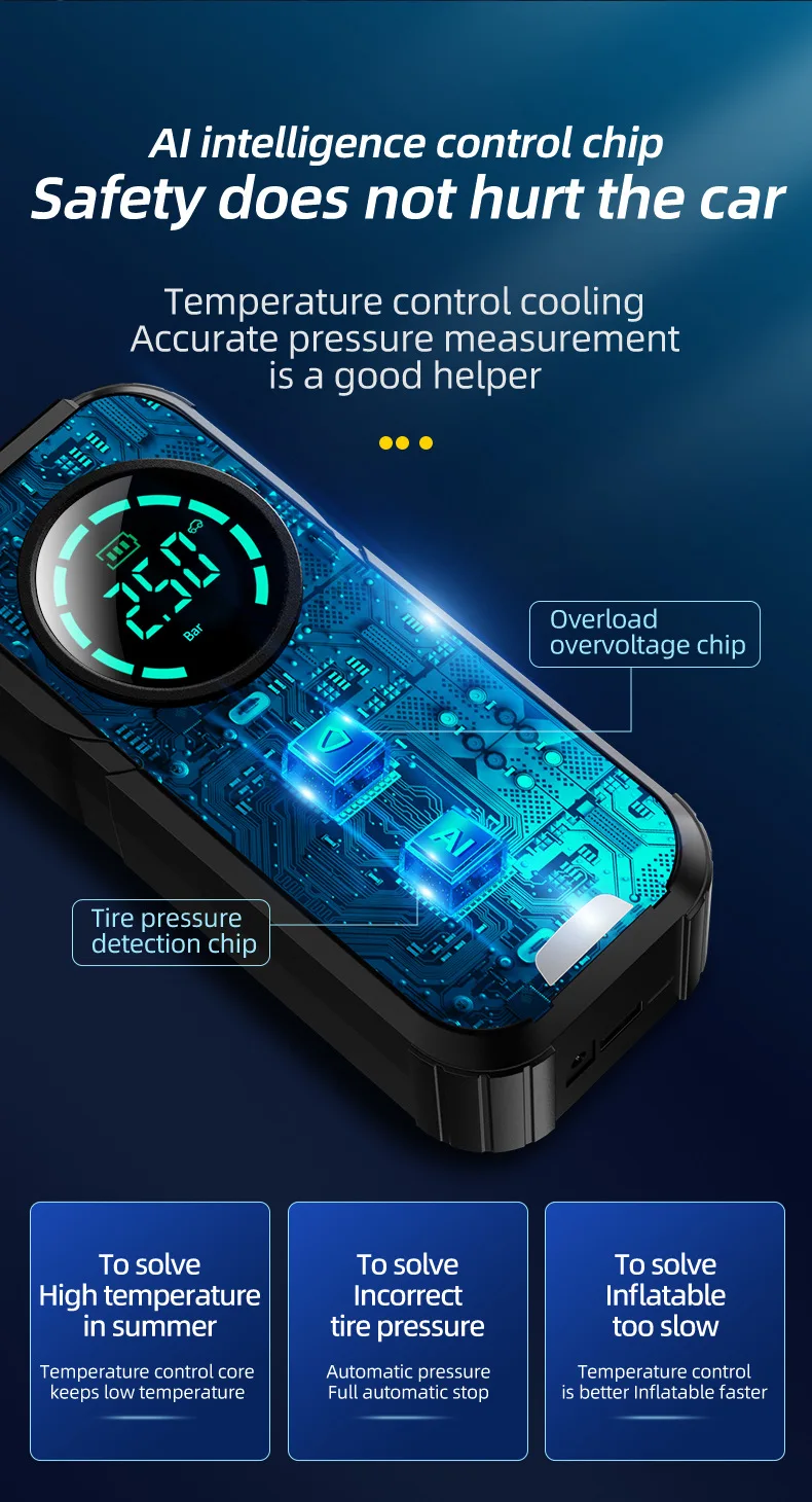 Car emergency portable 8400mAh 2 in 1 jump starter power bank and tire inflator 150psi with LED digital display