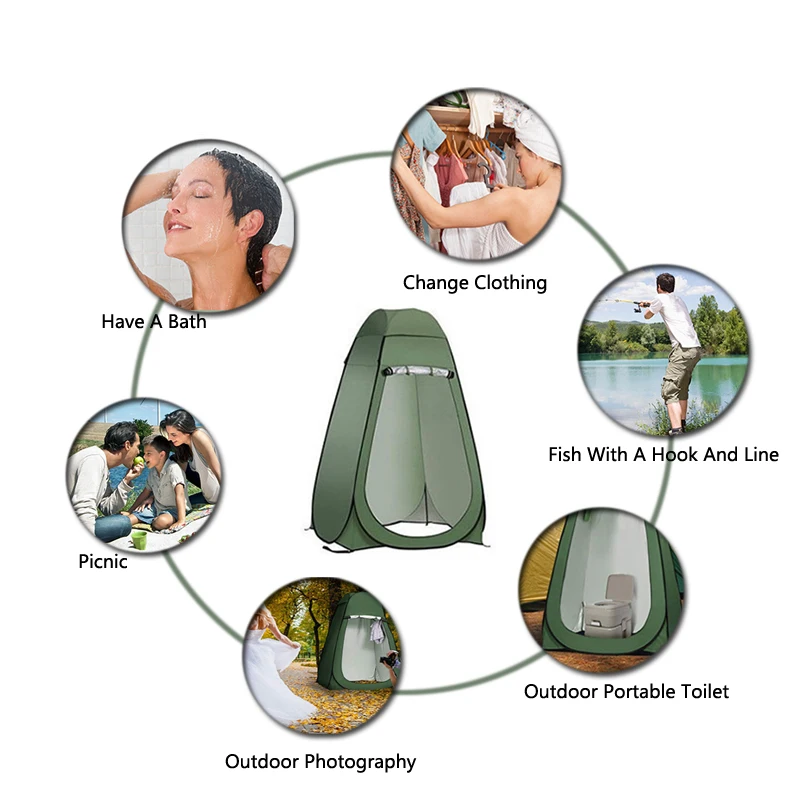 Off road portable camping tent with hot water, land-based pop-up shower and toilet, large outdoor camping shower tent