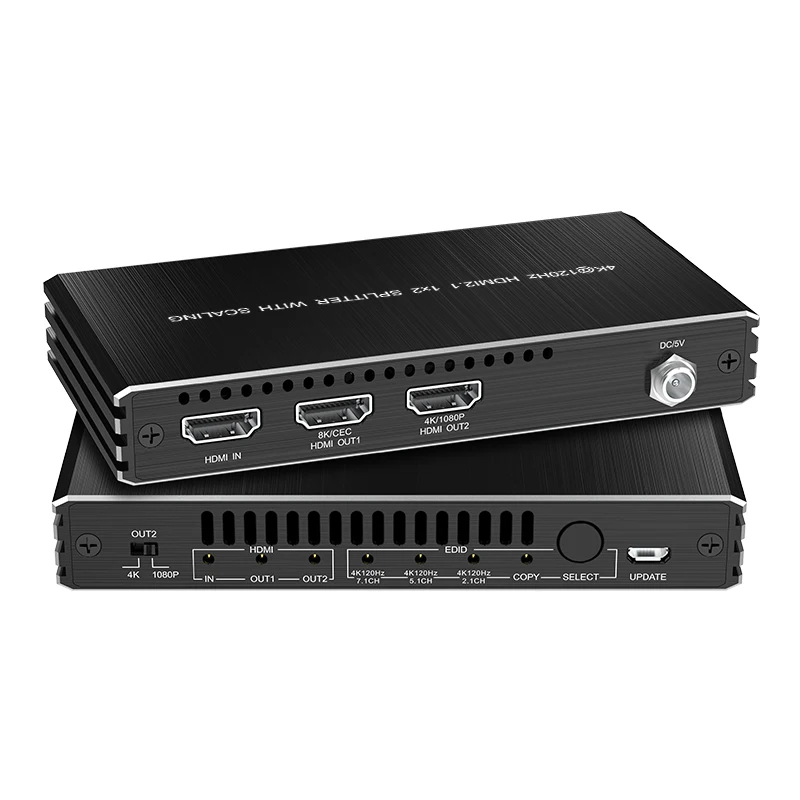 4K 120Hz HDMI Splitter 1 x 2 HDMI2.1 4K Splitter supports D-olby vision/HDR and HDCP2.3 Deep Color 3D/Lip Syn/Video formats