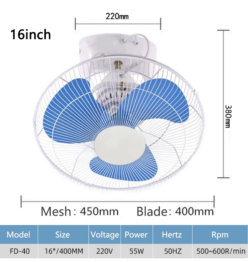 16 inch 360 Degree Indoor Garage Silent Wall Mount Air Cooling Roof Fan Home Office Electric Oscillating Orbit Ceiling Fan