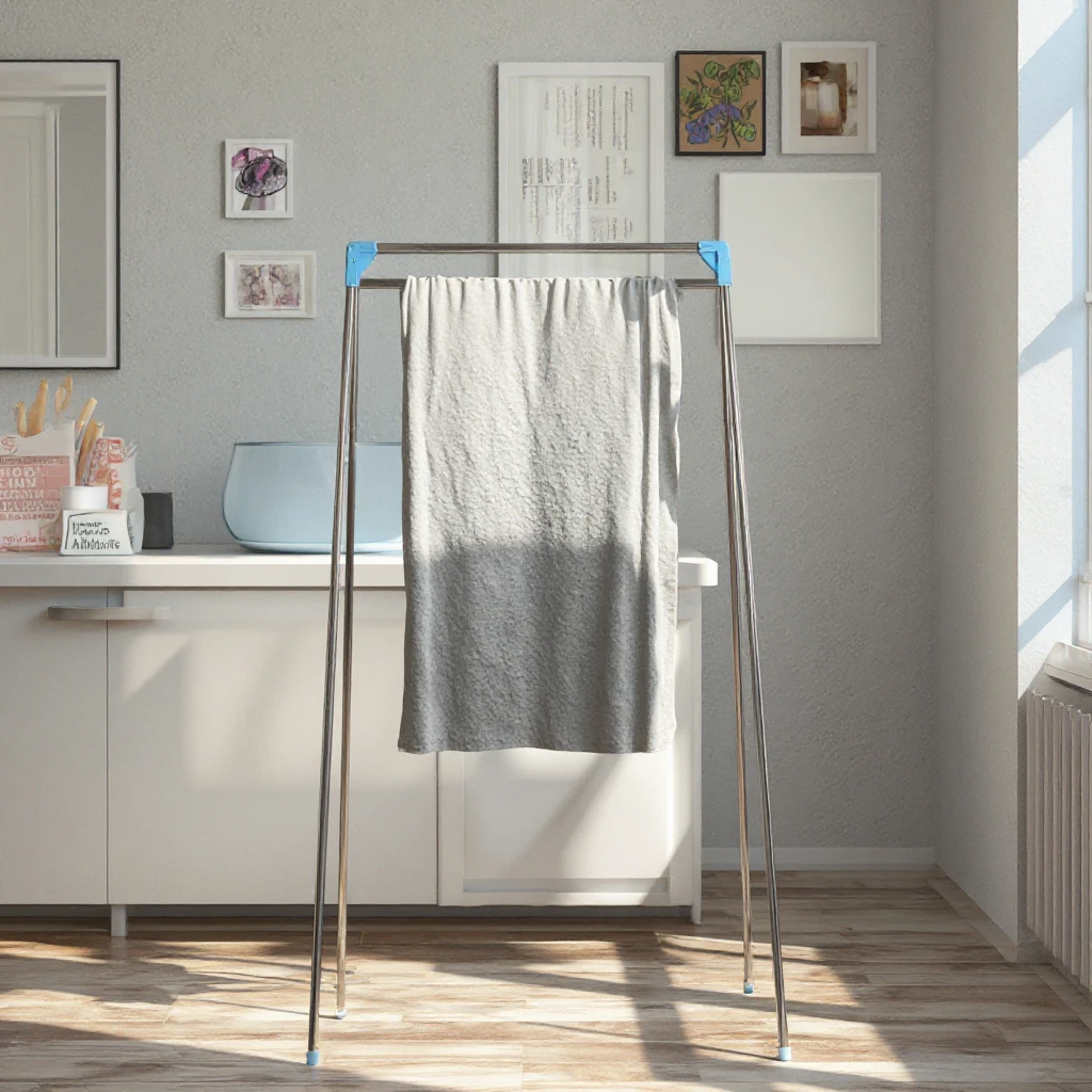 Detachable Standing Double-Tier Laundry Room Organizer with Fabric and Iron Material Shoe and Clothing Drying Rack for Storage