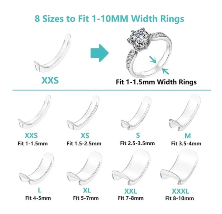 Durable Comfortable 8 Different Sizes Silicone Invisible Clear Ring Size Adjuster