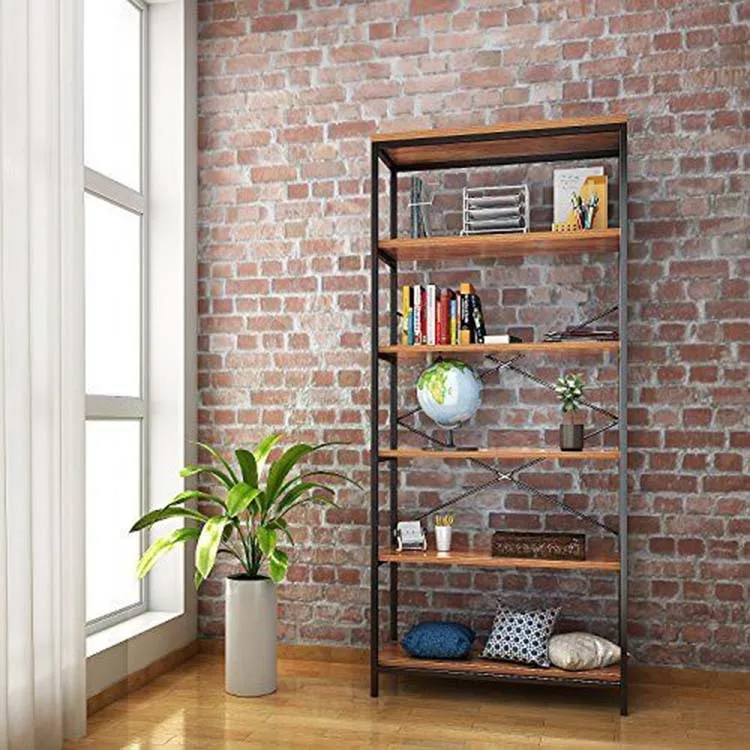 Vekin Furniture 5 Tiers Tall Book Shelf Bookrack Organizer Free Standing Storage Wooden Bookshelf Wholesale