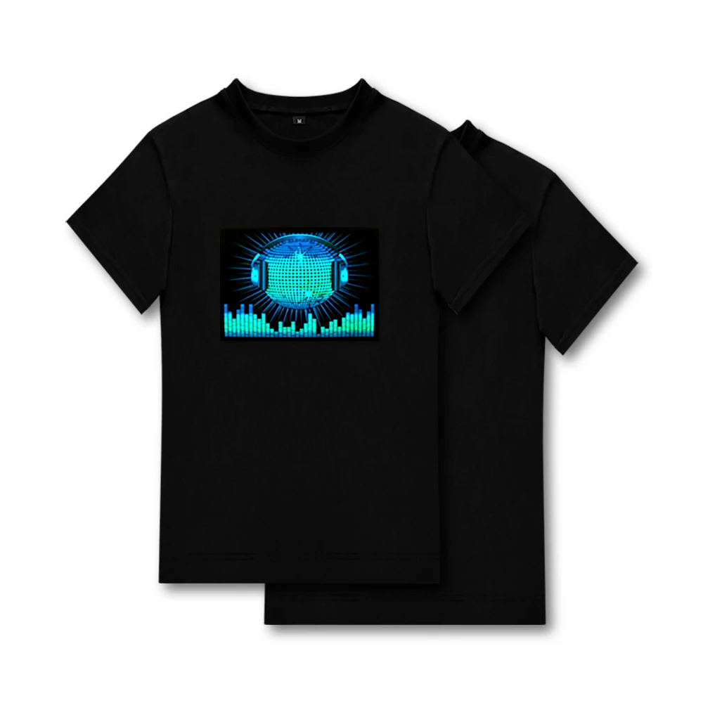 2021 Sound Activated Led Light Up Flashing Rock Disco  Party EL Equalizer T-shirt