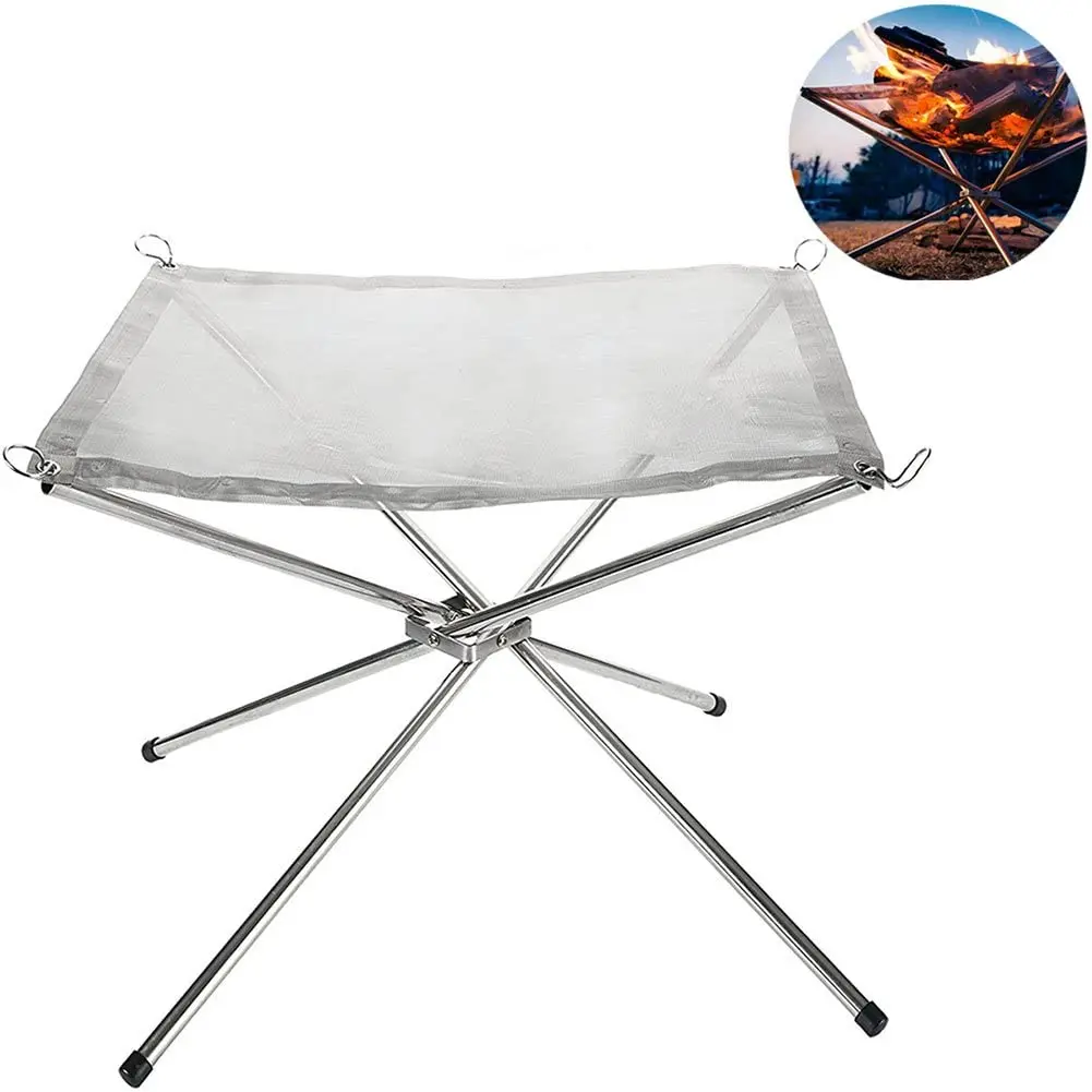 Outdoor Bonfire Stand Mesh Sheet Portable Folding Stainless Steel Fire Pit with Carrying Case