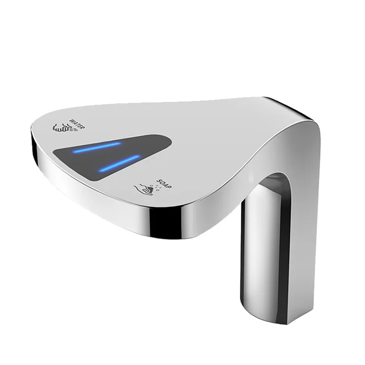 bathroom touch free 2 in1 laser sensor brass soap dispenser deck mounted automatic basin faucet