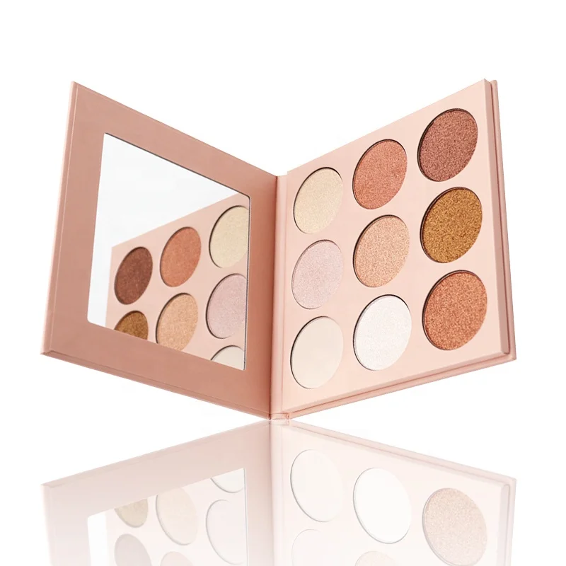 9 Pan Rose Gold White Eyeshadow Palette Party High Metallic Glitter Highlighter Makeup Palette With Mirror