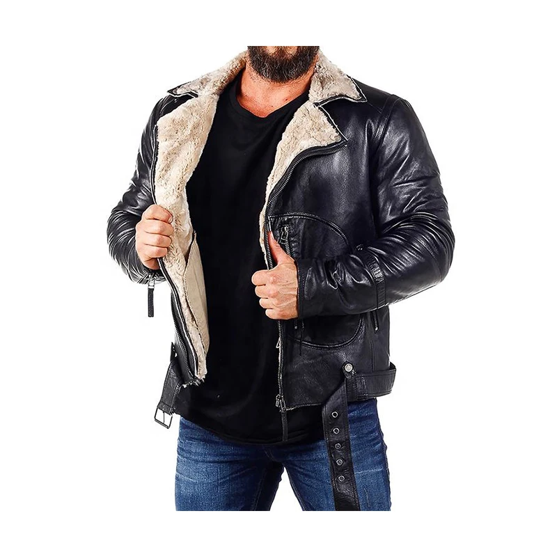 Wholesales Ginger Brown Sheepskin Flying mens Shearlingshearling veste en cuir homme jacke Leather jacket