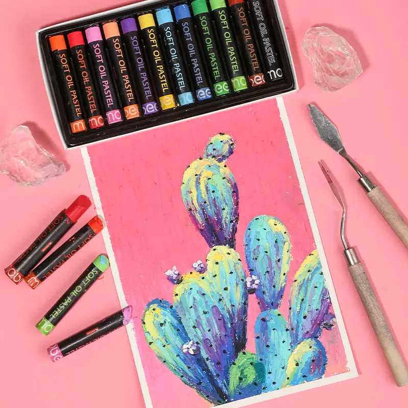 Mobee P-3408C Hot sales 12 assorted colors soft oil pastel set professional factory price drawing crayon set for painting