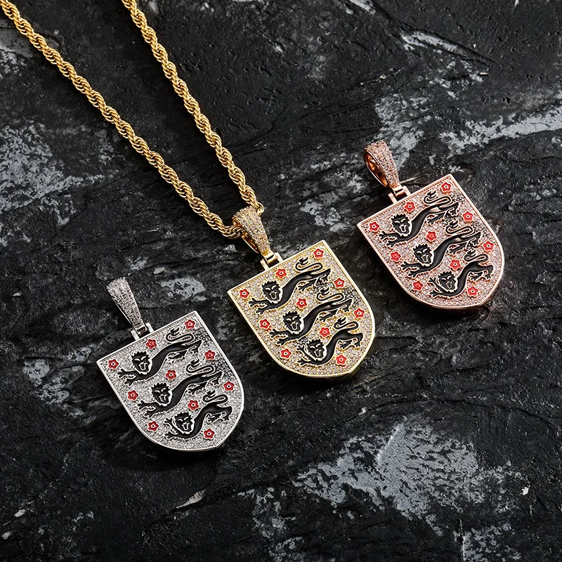 Hip Hop Zircon Dripped Oil World Football Club Badge Necklace