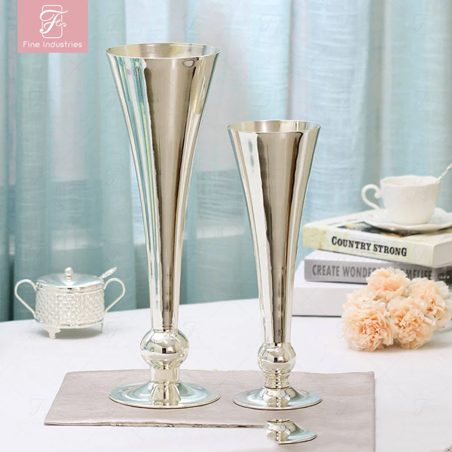 New Metal Silver Trumpet Vase Modern Chinese porcelain ceramic vases wedding decoration home decor Wedding Table Decorative