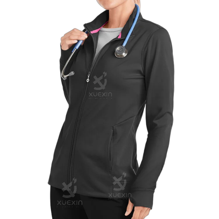 Fashion design collar scrub top front zipper scrub tops unifome mdico scrub suit jacket stretch