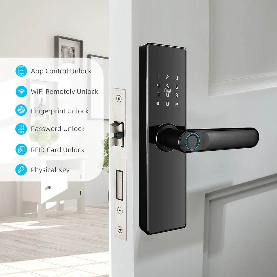 Tuya cerradura Inteligente Con WiFi Door Lock Aluminum Alloy Digital Fingerprint Electronic TTLock Smart Door Lock