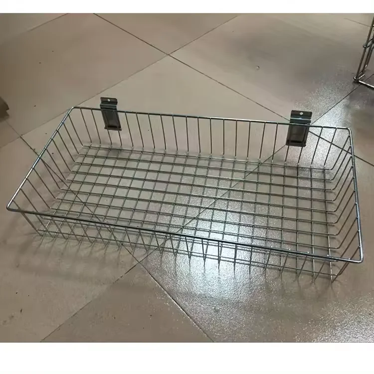 Chrome Slatwall Wire Basket Hanging Organizer Storage Display Rack for Supermarket