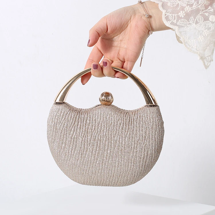 Factory direct half round party bags wedding shiny glitter gold clutch evening bags