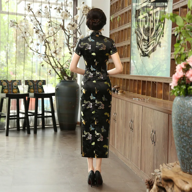 C0141 Elegant Short-sleeved Vintage Wholesale New Long Printed Cheongsam