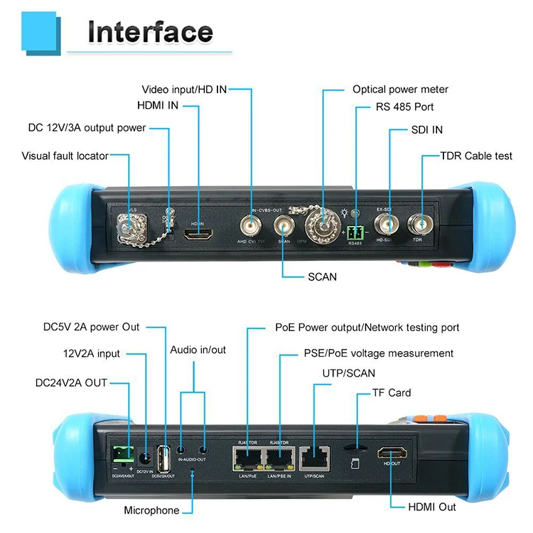 Тестер видеонаблюдения IPC, 7 дюймов, 4K, IP-камеры, мультиметр, оптический измеритель мощности, красный источник света