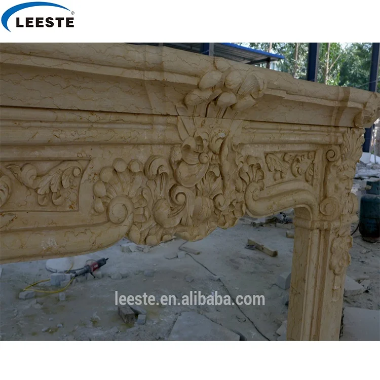 New designs cheap price handcarved Beige hearth Marble Fireplace surround