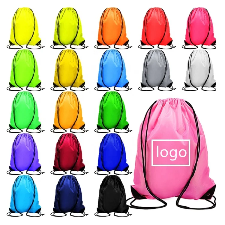Custom Logo Cinch backpack Colorful 210D polyester drawstring back pack Gym sport reciclable Draw String cinch bag with cords