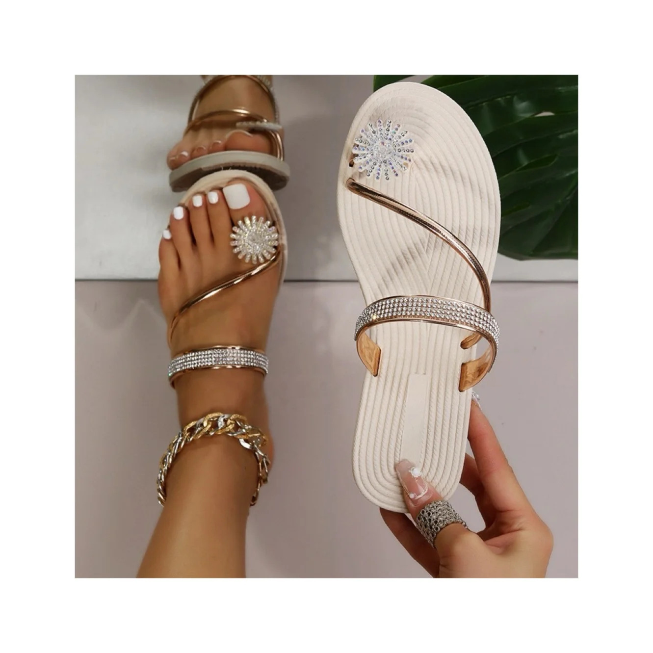 Stnm New Bling Sliver Rhinestone Women Slippers Flip-flops Ladies Summer Beach Slide Slippers Sandals Female Girls Flat Slippers