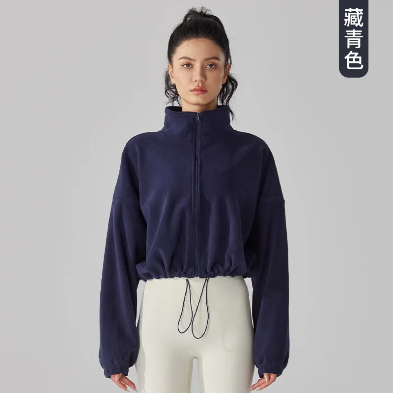 Customizable Women Crop Teddy Bear Fleece Sweatshirt Turtleneck Loose Zipper Jogging Sweatshirt Thickened Warm Fleece Jacket