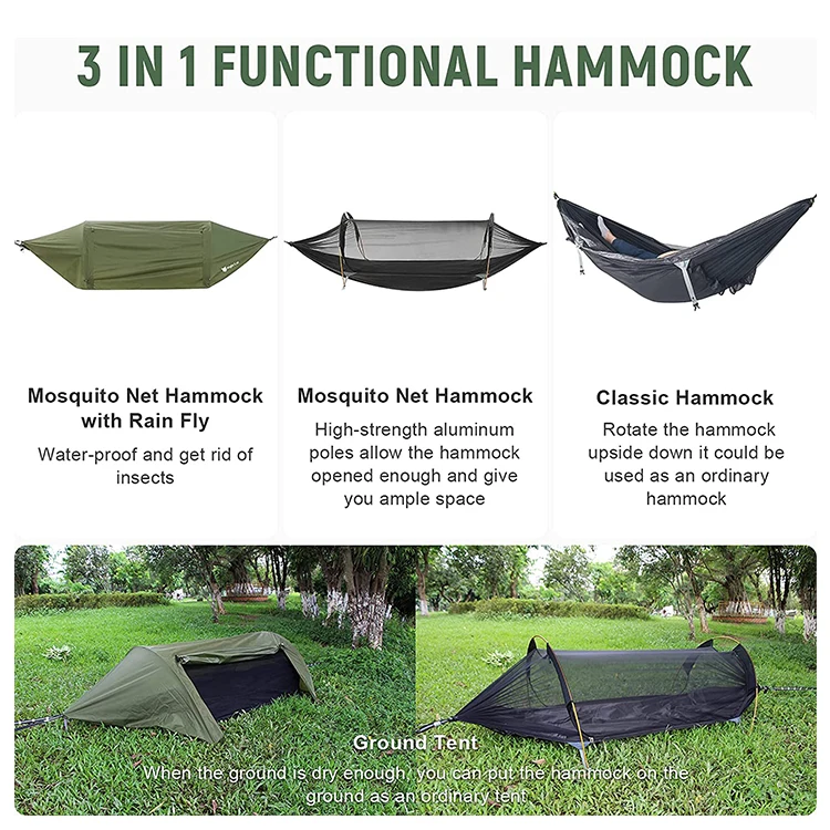 Custom Print Camouflage Two Person Portable Ultralight Camping Hammock Tree Tent Hammock With Mosquito net