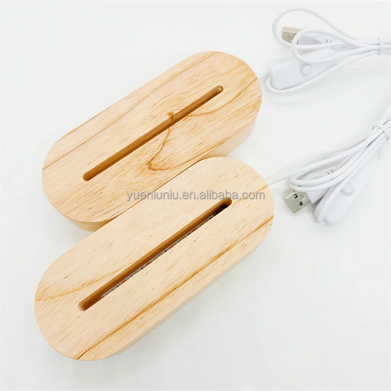 Hot sale 3d night led acrylic light table lamp base usb wooden base display wood crafts home decor DIY