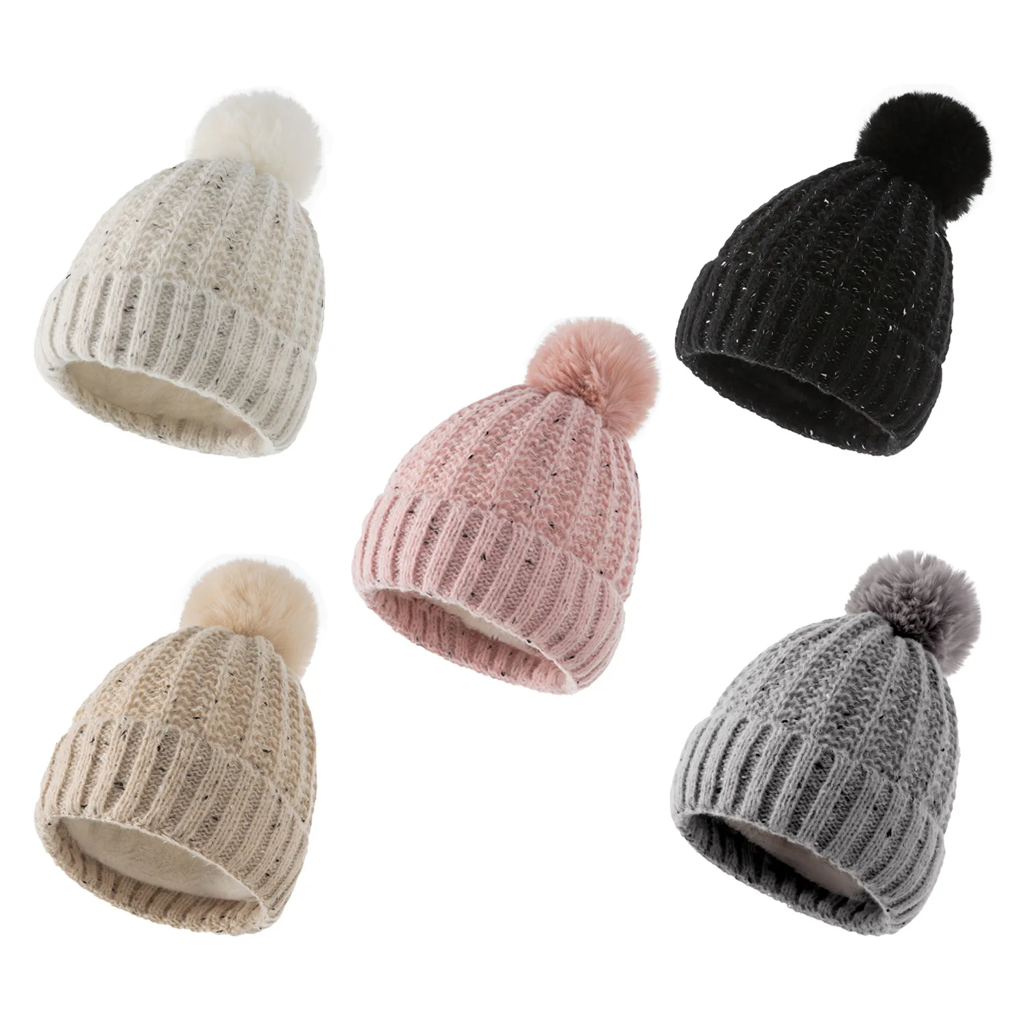 Cross border autumn and winter knitted wool hats from Europe and America, parent-child wool ball warm hats