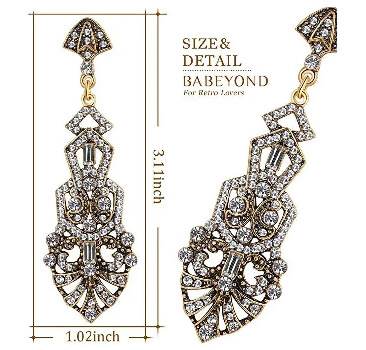 Love Party 1920s vintage art deco earrings Amazing earring girl Long rhinestone earrings Clothing accessory
