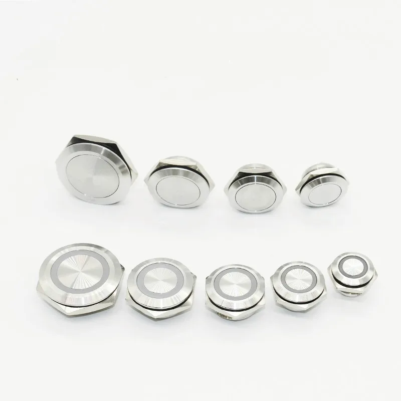 Кнопочный переключатель из нержавеющей стали, светодиодный сенсорный переключатель для подъема, мгновенный запуск, самосброс, 12 мм, 16 мм, 19 мм, 22 мм, 25 мм, 30 мм