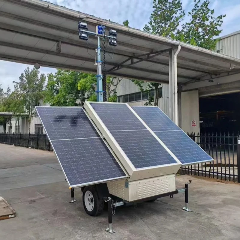 Мобильная башня солнечного освещения и трейлер наблюдения