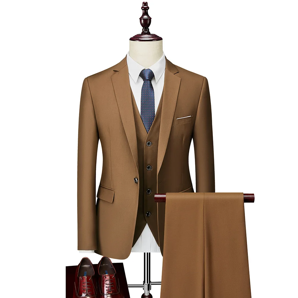 Wholesale High Quality One Button Men Wedding Suit Set 3 Pieces Blazer+Pants+Vest Set Man Business Formal Suit