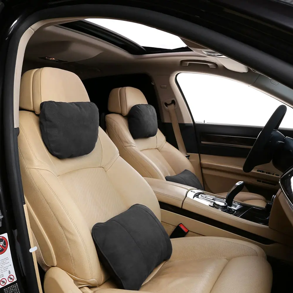 Автомобильный подголовник из замши S-класса, мягкий и удобный автомобильный подголовник, высокая эластичная подушка из хлопка для поддержки талии, подушка для шеи автомобиля