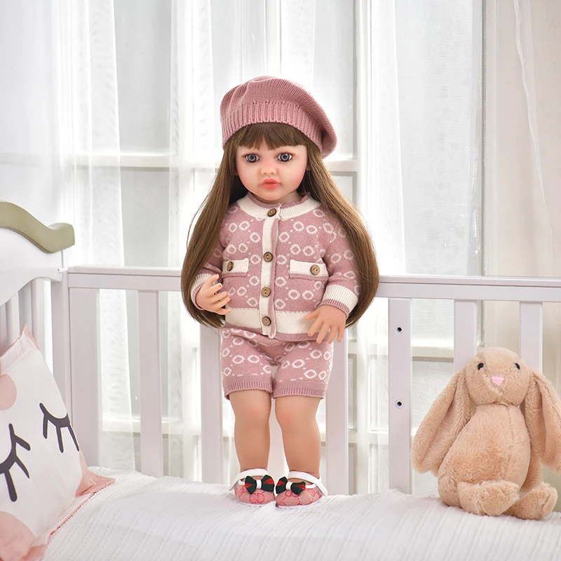 High Quality 55CM Cute Baby Girl Dolls  Soft Vinyl Reborn Silicone Soft Dolls Elk Knitwear Reborn Baby Dolls For Gifts kids toys