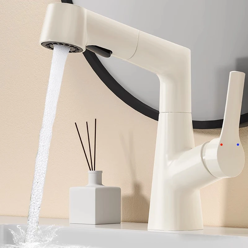 Multi-Function Pull-Out Basin Faucet for Bathroom Sink Electric Hot and Cold Water Faucet with Wash Face and Gargle Functions