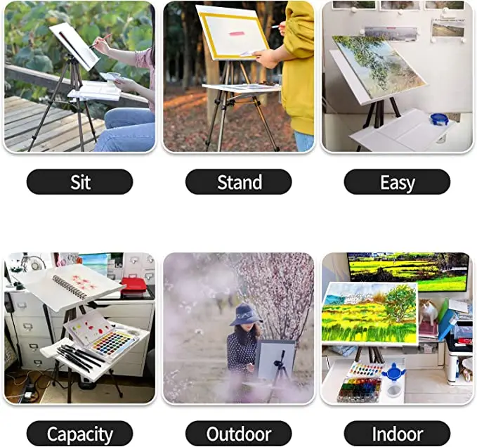 MEEDEN Artist Watercolor Field Easel Portable Easel, Lightweight Field Easel 17 to 65 Inch for Watercolors, Sturdy Tripod