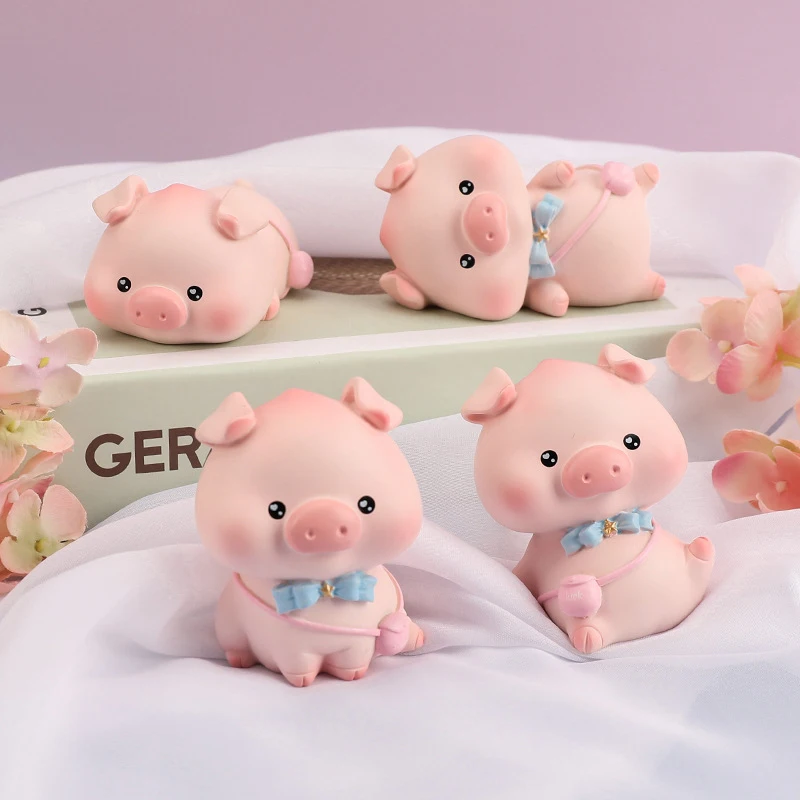 Pink Pig Figure Animal Toys Set Cake Topper Micro Decor Fairy Garden Miniature for Christmas Birthday Gift Desk Decorations/