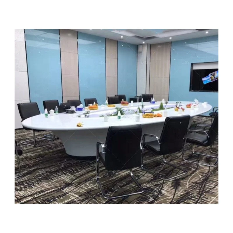 Новое поступление 2023, индивидуальный дизайн, овальная форма, белая твердая поверхность, большой офисный стол для встреч Vip