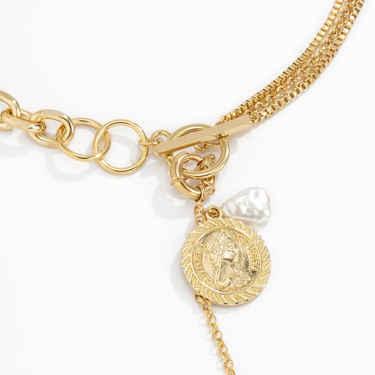  NK-1134 Hot Selling Fashion Multi Layer Choker Necklace Statement Coin Human Head Pendant Women