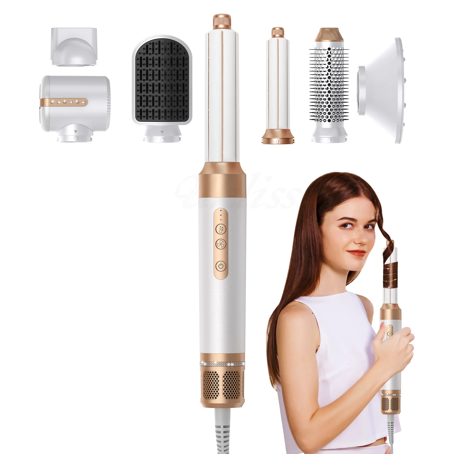 1400W Wholesale Upgraded 7 In 1 Electric Hot Air Comb Curling Iron Set High Speed Hair Dryer Brush Ceramic