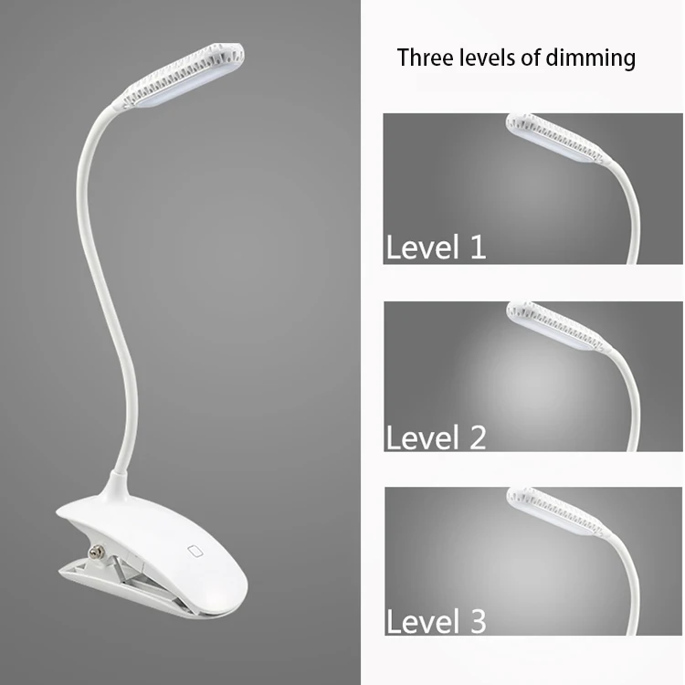 
Amazon Hot Sale Led Book Reading Light USB Lithium Power Item Indoor Lighting Adapter White Light Clip Night Reading 